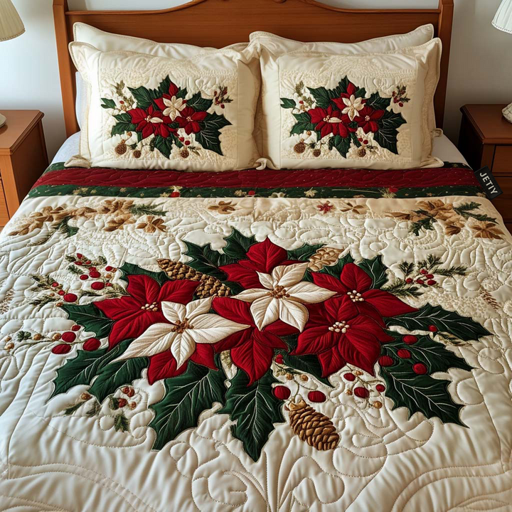 Poinsettia Charm 3-delad quiltad sängklädset
