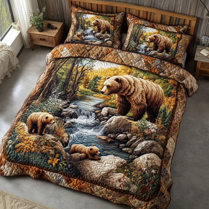 Bear Haven 3-delad quiltad sängklädesuppsättning