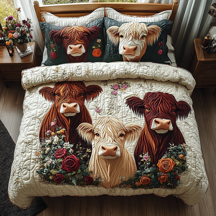 Bonnie Bovine 3-delad quiltad sängklädesuppsättning