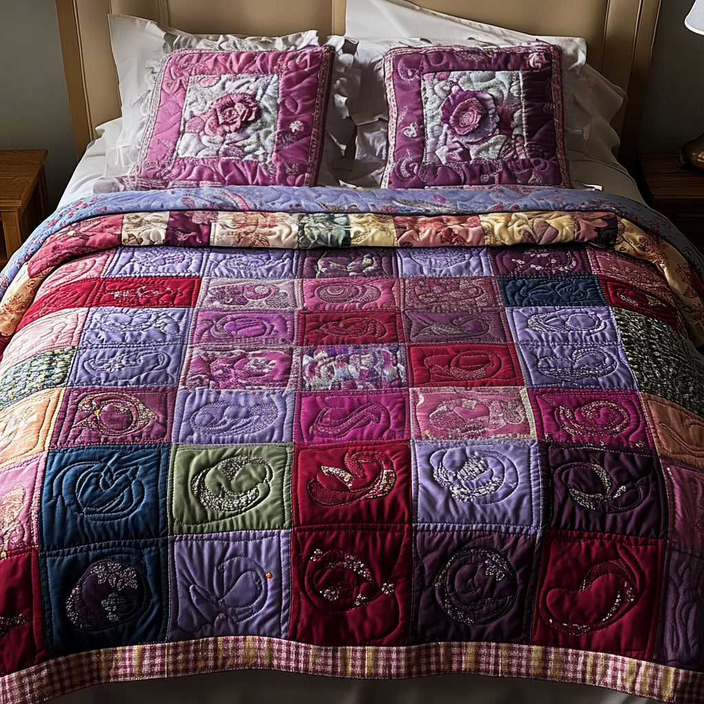 Patchwork 3-delat quiltat sängset