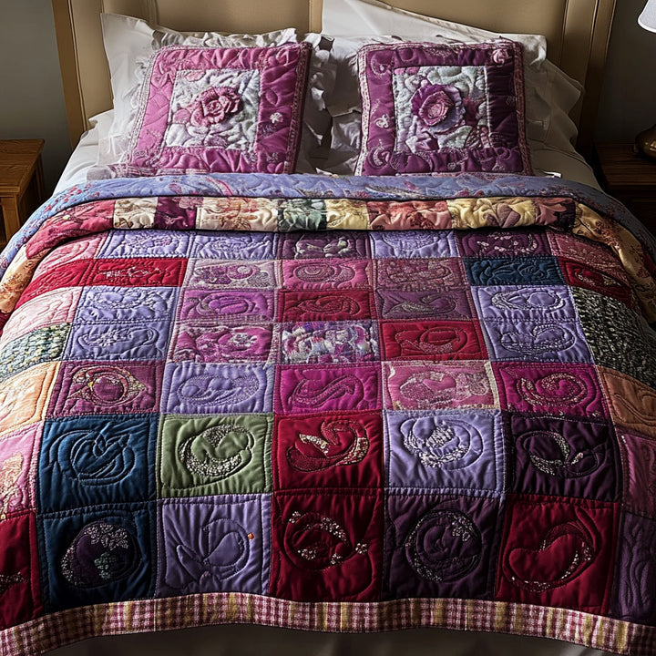 Patchwork 3-delat quiltat sängset