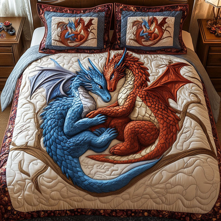 Dragon Embrace 3-delad quiltad sängklädset