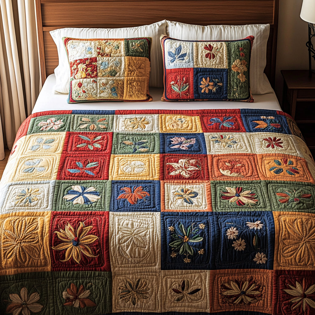 Patchwork 3-delat quiltat sängset