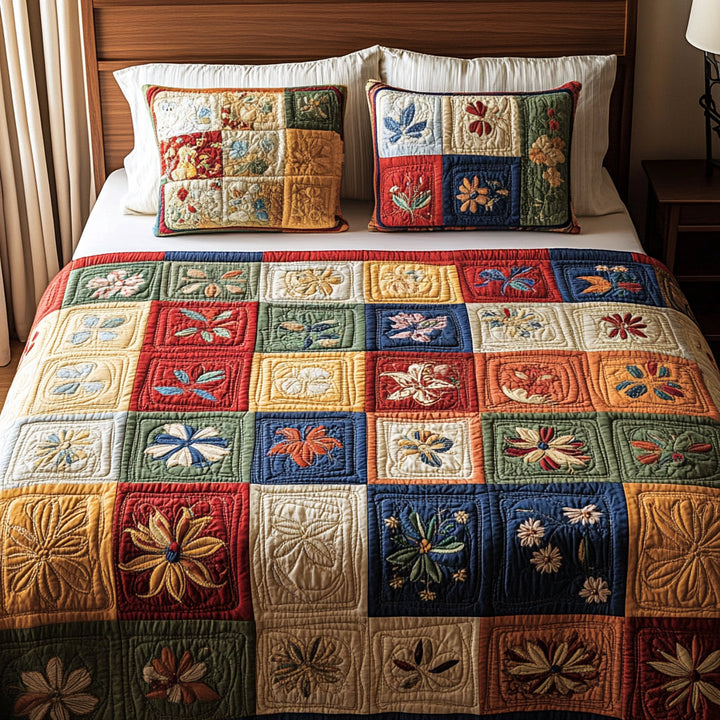 Patchwork 3-delat quiltat sängset