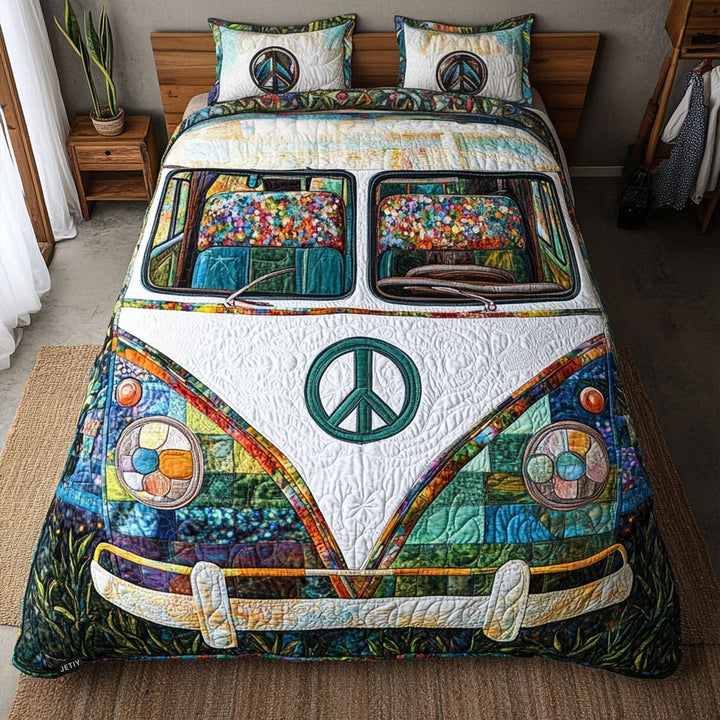 Hippie Van Haven 3-delad quiltad sängklädesuppsättning