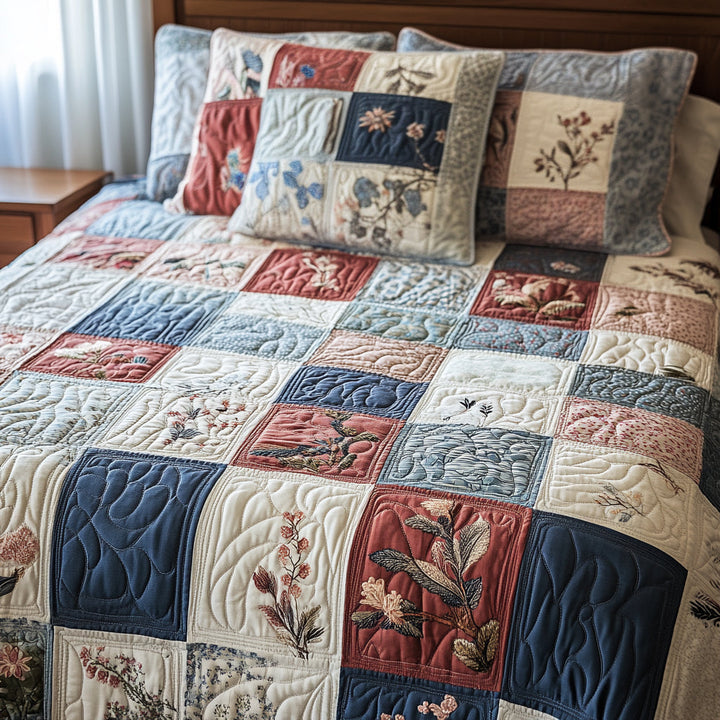 Patchwork 3-delat quiltat sängset