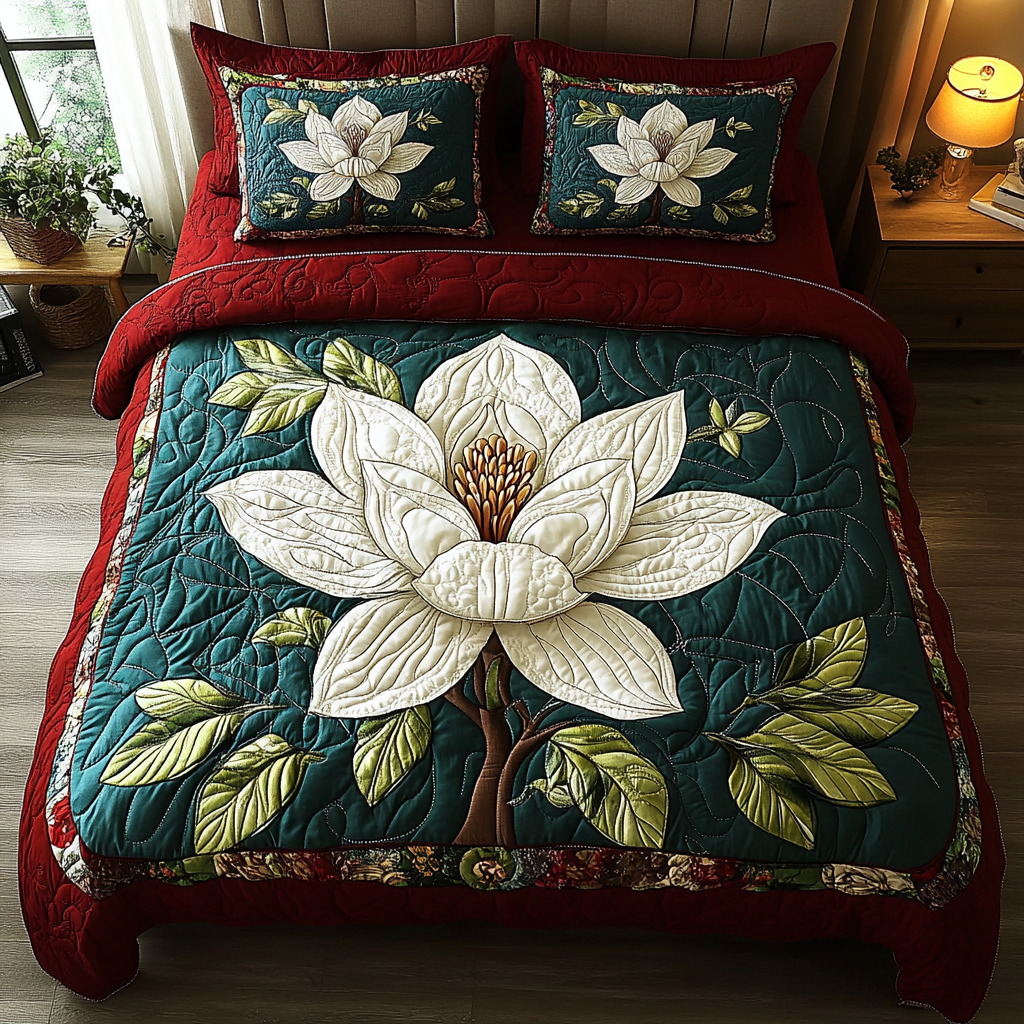 Magnolia 3-delad quiltad sängklädeset