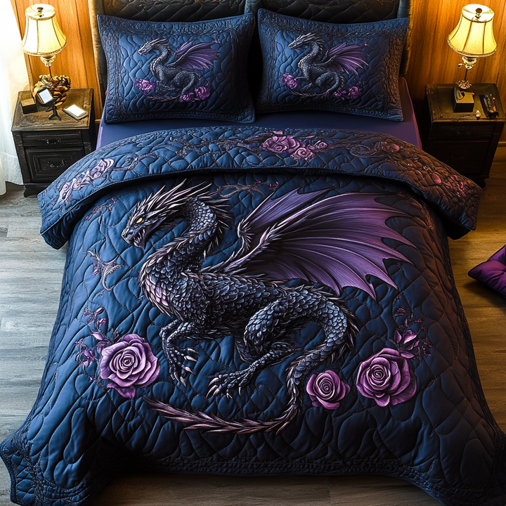 Obsidian Wyrm 3-delad quiltad sängklädesuppsättning