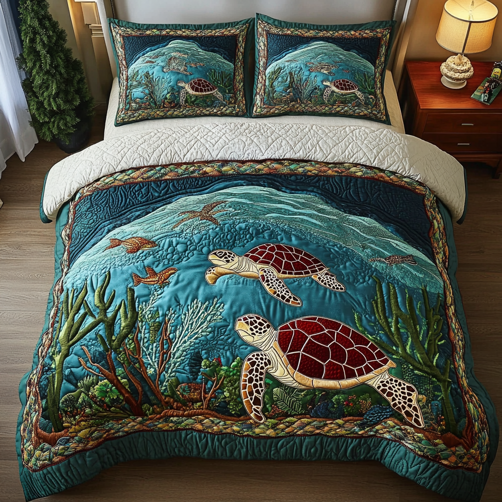 Ocean Wanderer 3-delad quiltad sängklädset