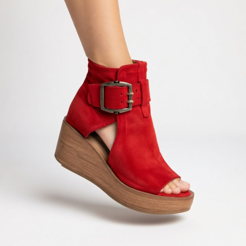 Sarah™ — Modernt stiliga öppna tå kilklack boots