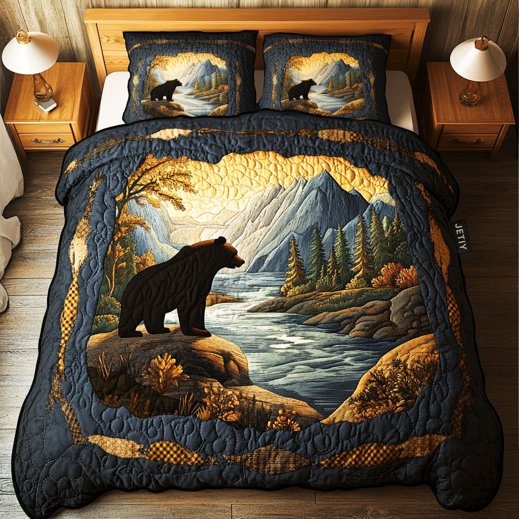 River Bear Serenity 3-delad quiltad sängklädesuppsättning