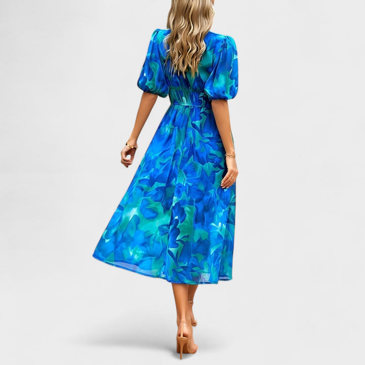 Clara - Elegant Blommig Midi Klänning