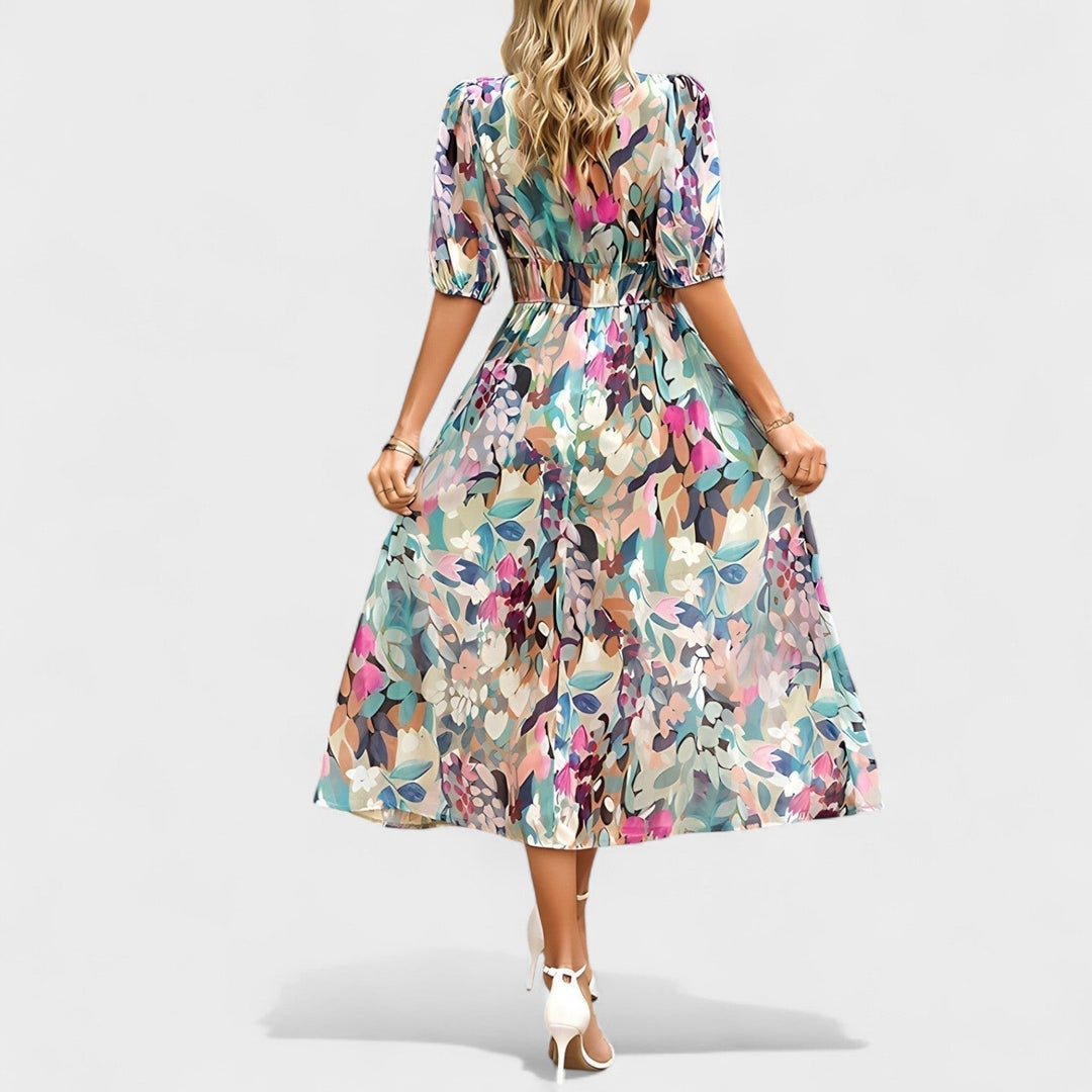 Clara - Elegant Blommig Midi Klänning