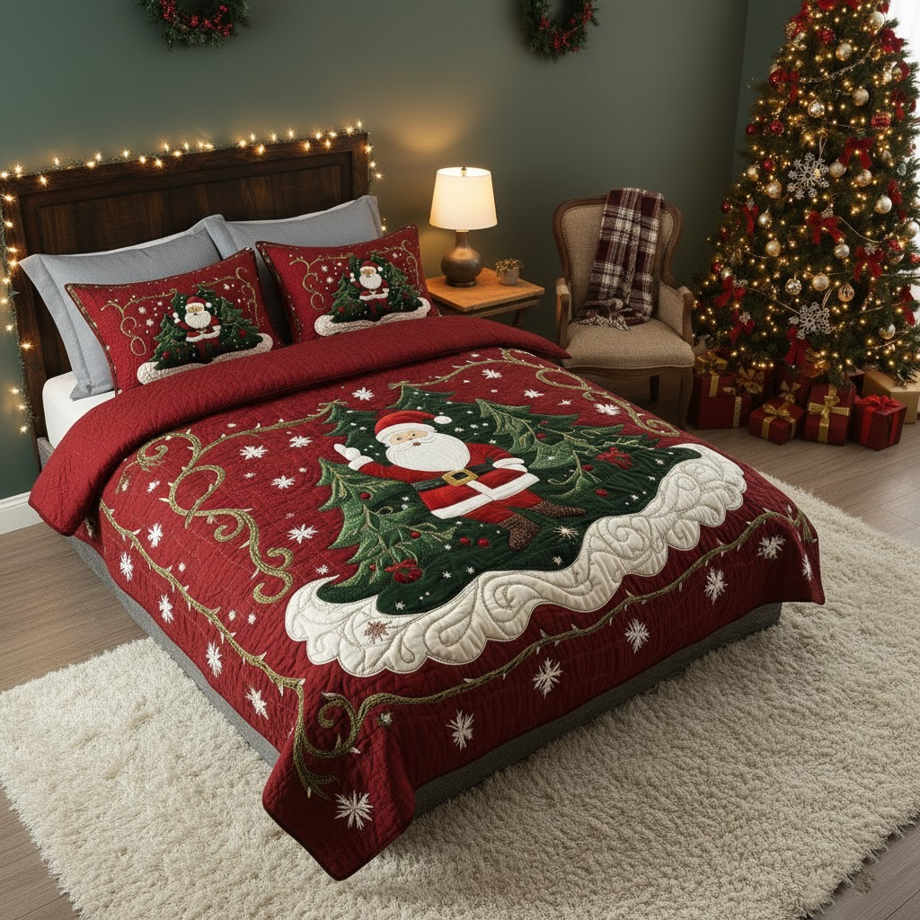 Santa Workshop Wonder 3-delad quiltad sängklädesuppsättning