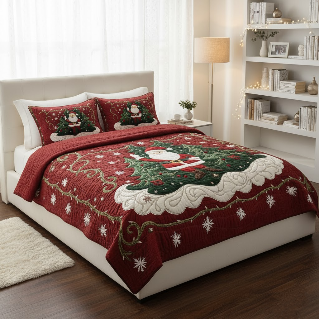 Santa Workshop Wonder 3-delad quiltad sängklädesuppsättning