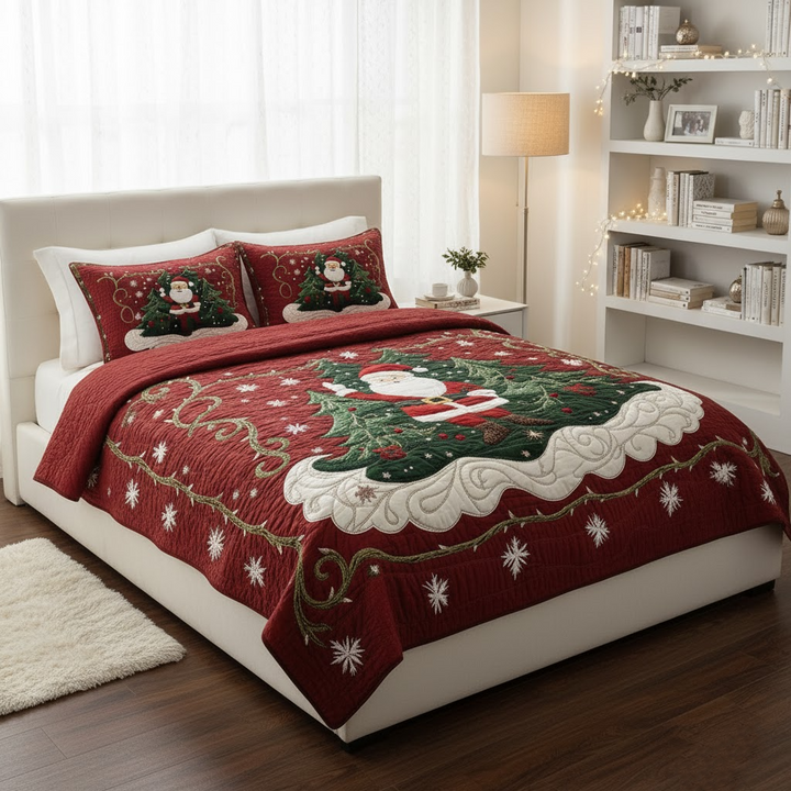 Santa Workshop Wonder 3-delad quiltad sängklädesuppsättning