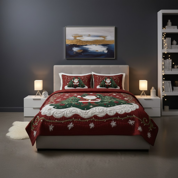 Santa Workshop Wonder 3-delad quiltad sängklädesuppsättning