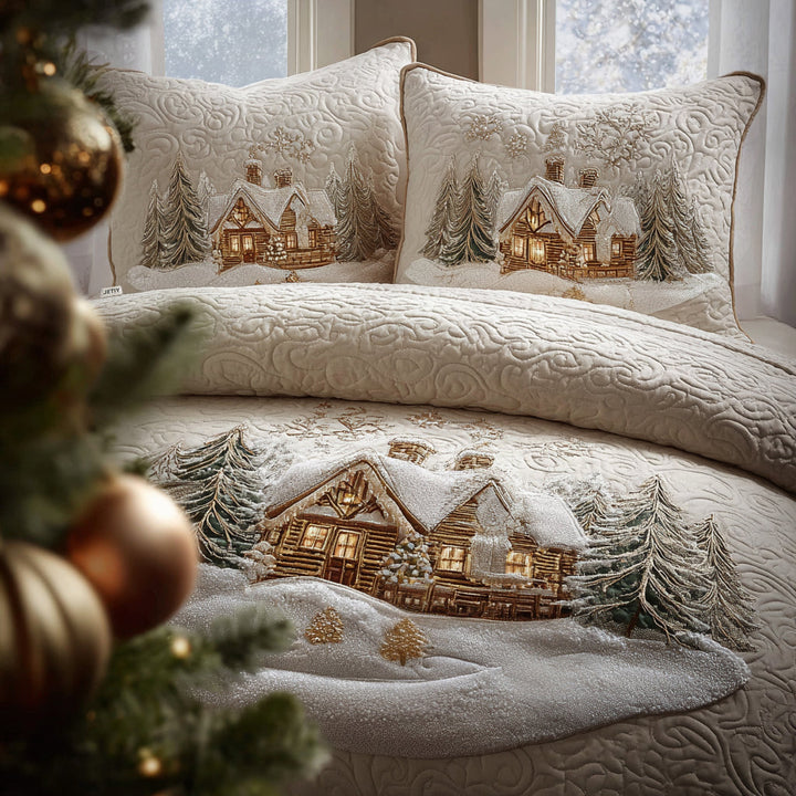 Snowlight Cabin 3-delad quiltad sängklädesuppsättning