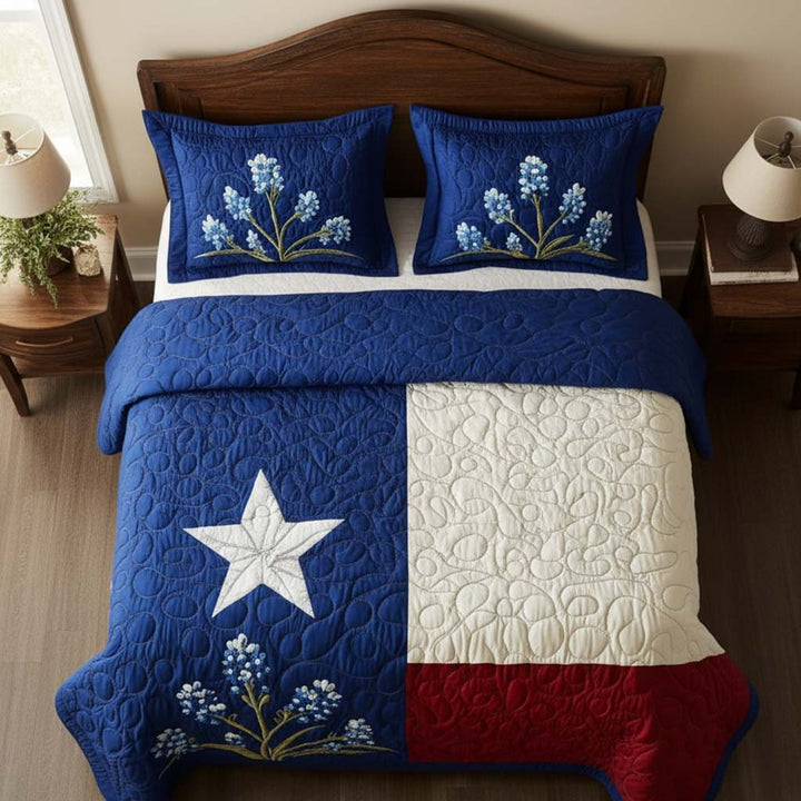 Texas Pride 3-delad quiltad sängklädesset