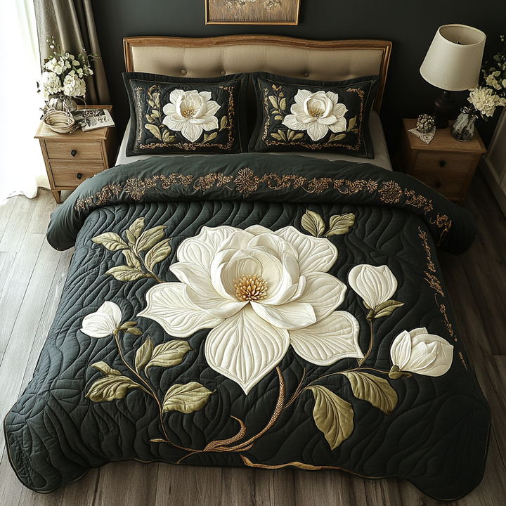 Magnolia 3-delad quiltad sängklädeset