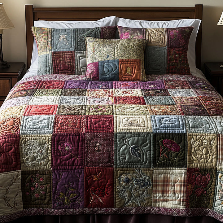 Patchwork 3-delat quiltat sängset