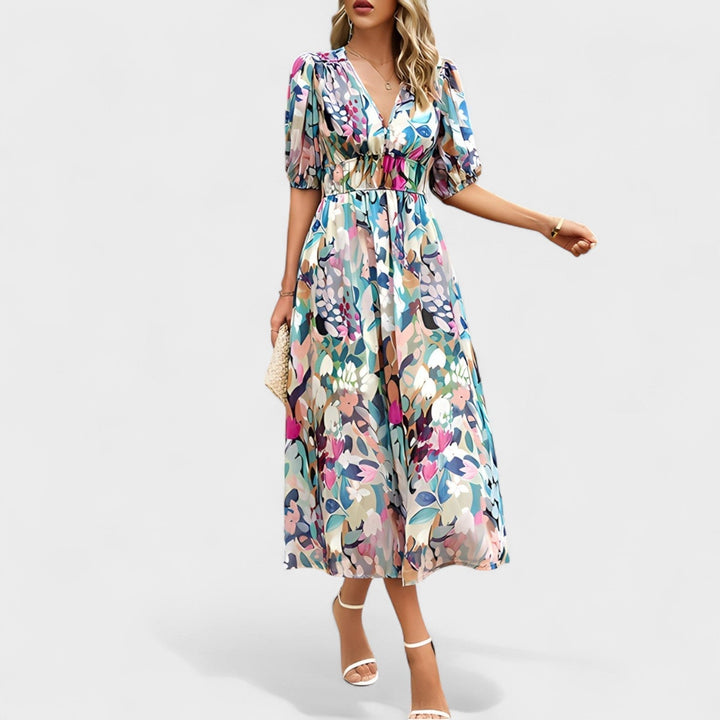 Clara - Elegant Blommig Midi Klänning