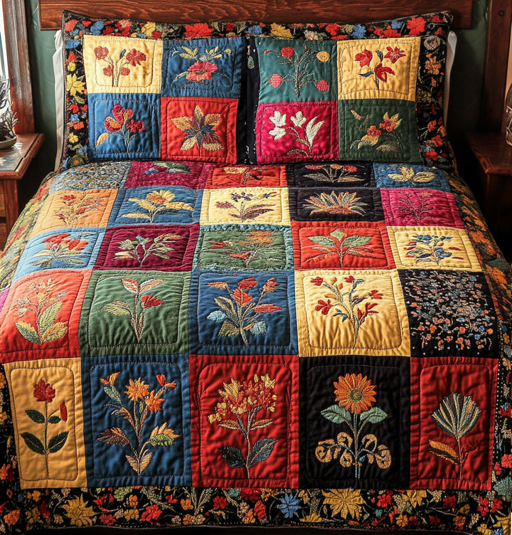 Patchwork 3-delat quiltat sängset
