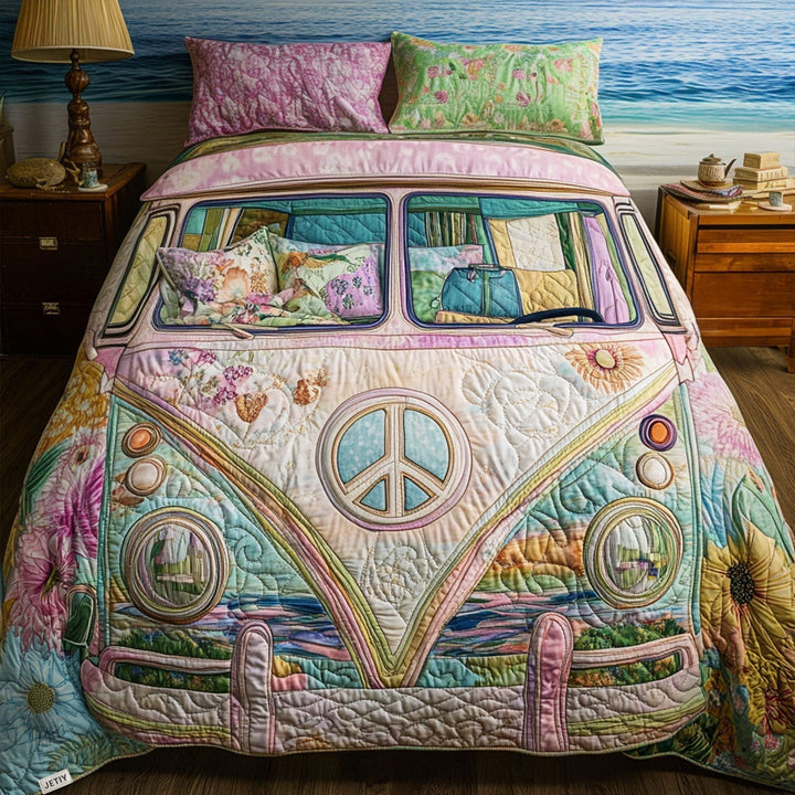 Vintage Van Escape 3-delad quiltad sängklädesuppsättning