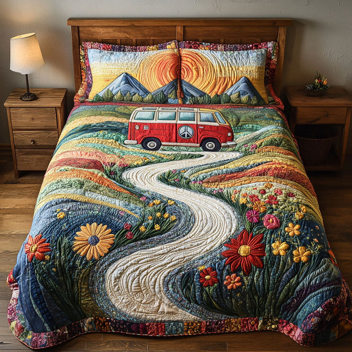 Vintage Wanderlust 3-delad quiltad sängklädset