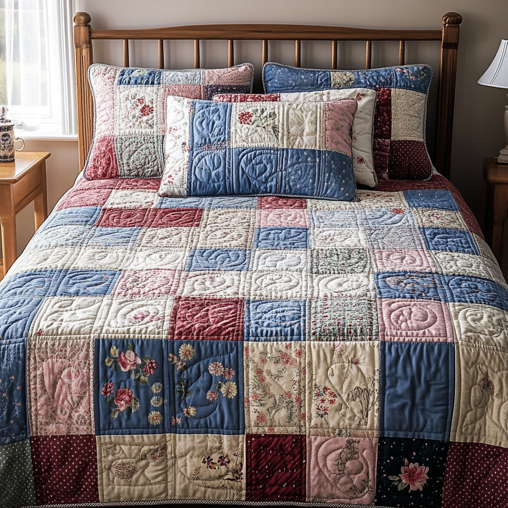 Patchwork 3-delat quiltat sängset