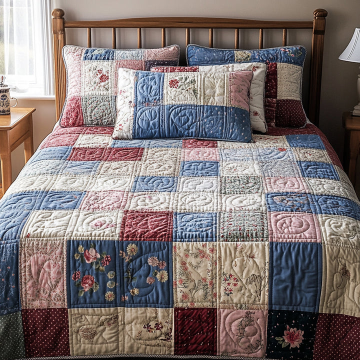 Patchwork 3-delat quiltat sängset