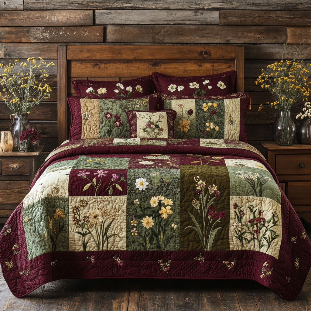Wildflower Dreams 3-delad quiltad sängklädesuppsättning