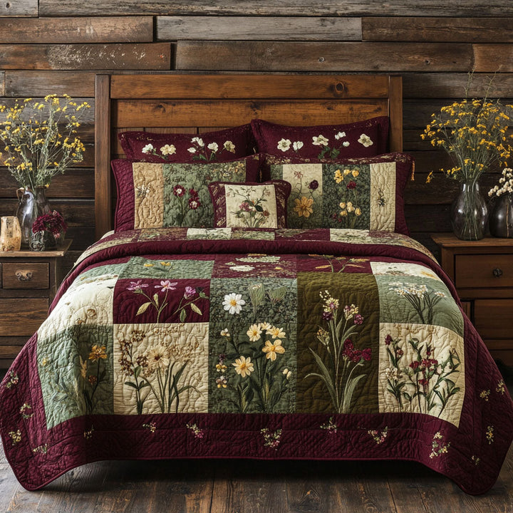 Wildflower Dreams 3-delad quiltad sängklädesuppsättning