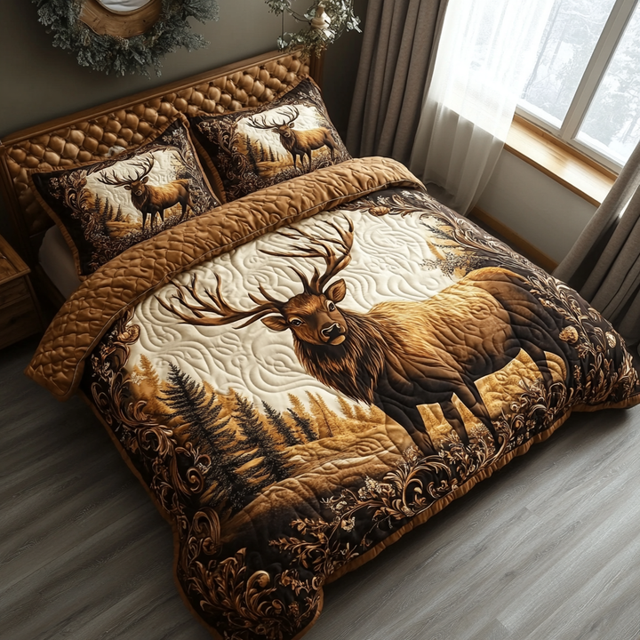Elk 3-delad quiltad sängklädesuppsättning