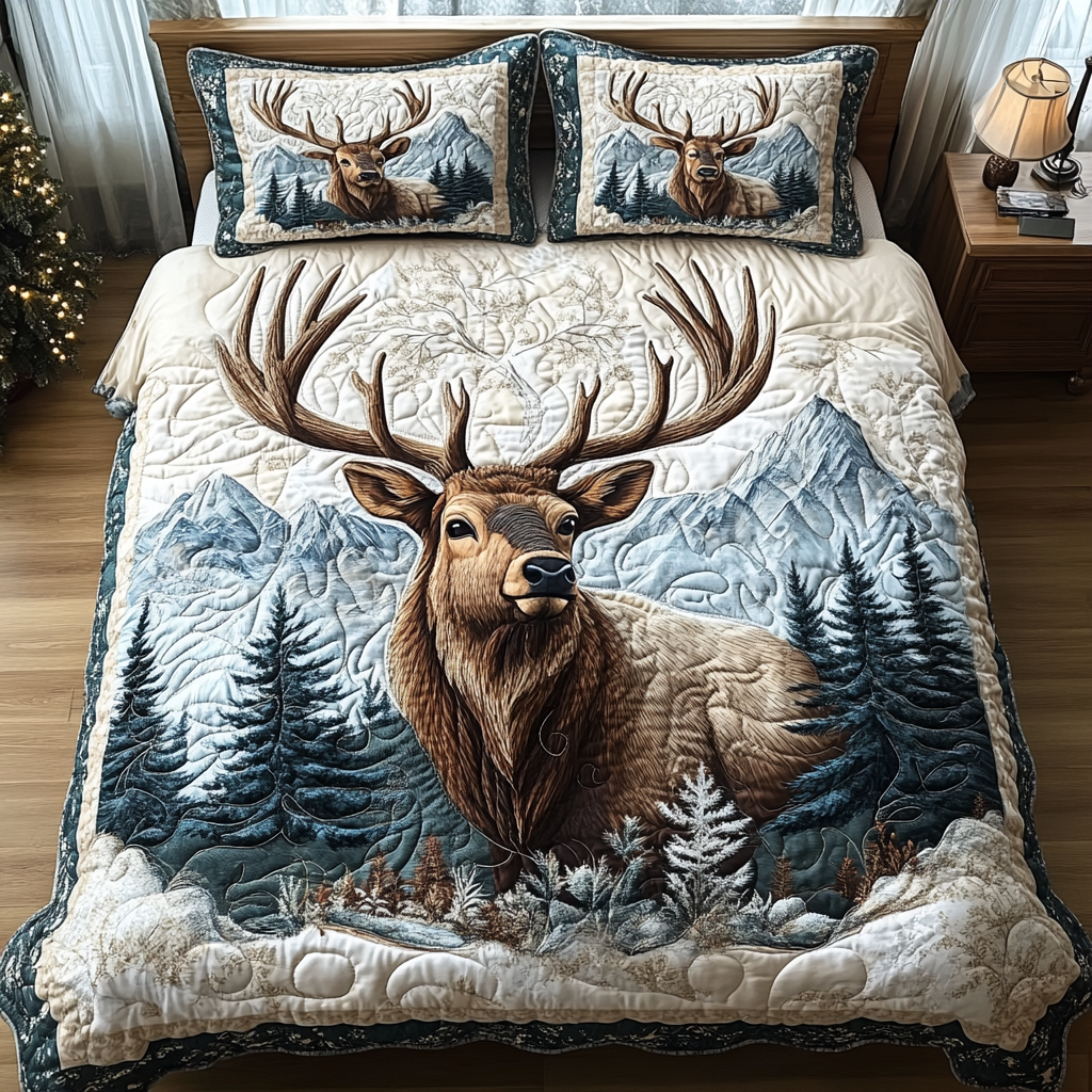 Elk 3-delad quiltad sängklädesuppsättning