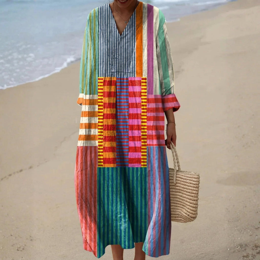 Eva - Lång Klänning i Flera Färger med Patchwork