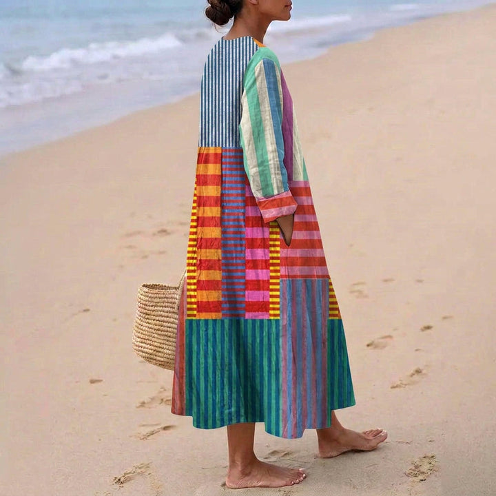 Eva - Lång Klänning i Flera Färger med Patchwork