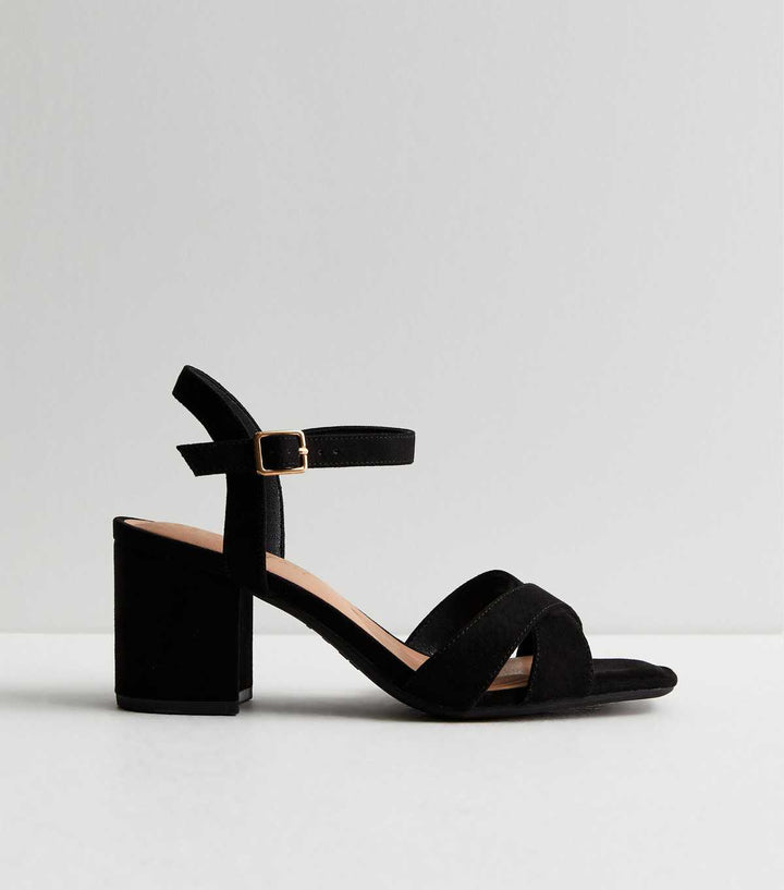 Breda Passform Svarta Syntetsuede 2-delade Blockklack Sandaler | New Look